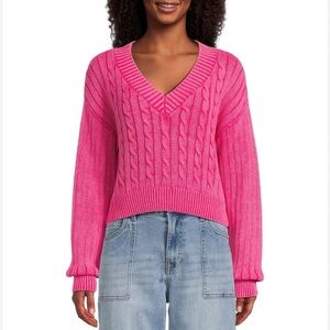 Madden NYC pink cable knit v-neck sweater thick knit 100% cotton size XXXL